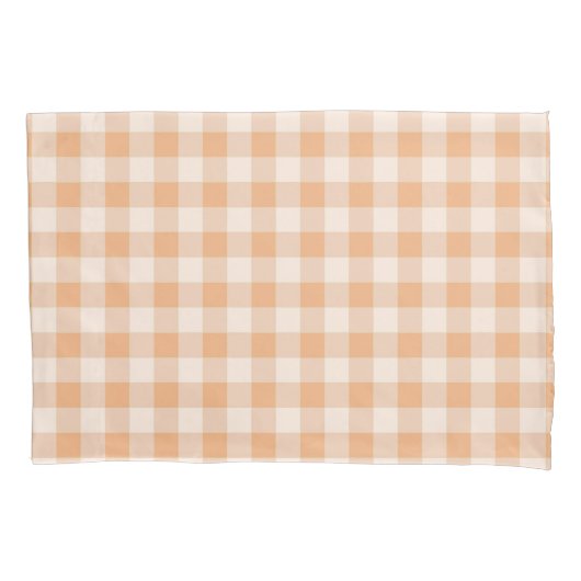 Peach White Checkered Gingham Pattern Kissenbezug (Vorderseite)