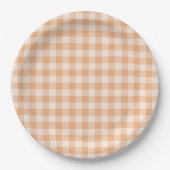 Peach White Checkered Gingham Pattern Pappteller (Vorderseite)