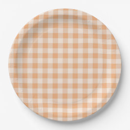 Peach White Checkered Gingham Pattern Pappteller