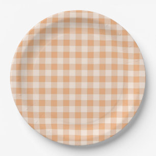 Peach White Checkered Gingham Pattern Pappteller