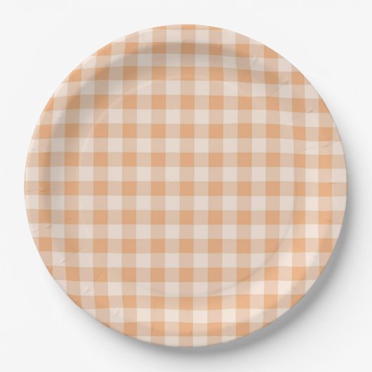 Peach White Checkered Gingham Pattern Pappteller (Vorderseite)