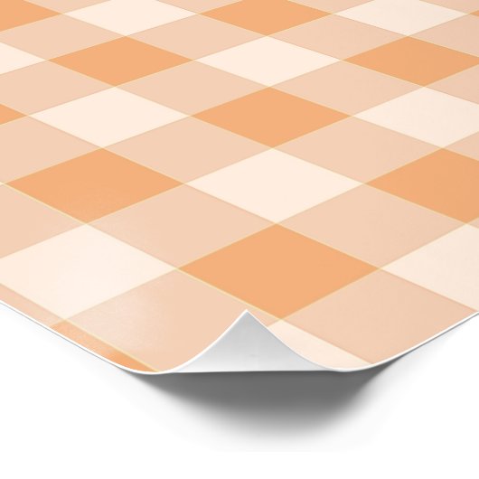 Peach White Checkered Gingham Pattern Poster (Ecke)