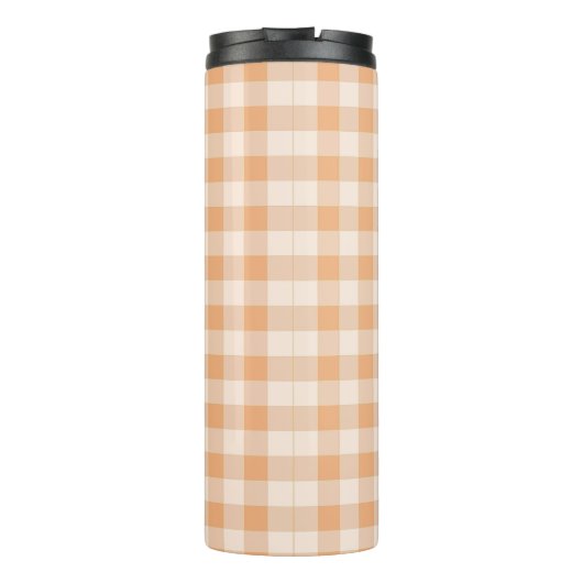 Peach White Checkered Gingham Pattern Thermosbecher (Rückseite)