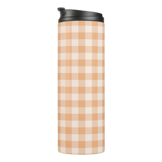 Peach White Checkered Gingham Pattern Thermosbecher (Nach rechts gedreht)