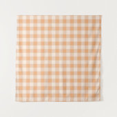 Peach White Checkered Gingham Pattern Wandteppich (Vorderseite (Horizontal))