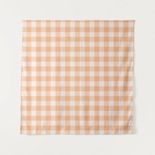 Peach White Checkered Gingham Pattern Wandteppich (Vorderseite)