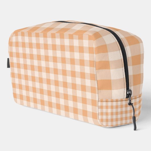 Peach White Checkered Gingham Pattern Waschbeutel (Rechte Ecke)