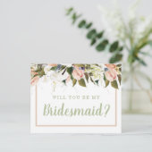Peach White Country Floral Bridesmaid Vorschlag Postkarte (Stehend Vorderseite)