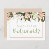 Peach White Country Floral Bridesmaid Vorschlag Postkarte (Vorne/Hinten)