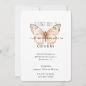 Peach White Dots Butterfly Birthday Einladung (Vorderseite)