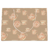 Peach White Ecru Chinoiserie Teapots Cups Große Geschenktüte (Vorderseite)