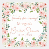 Peach White Floral Brautparty Bevorzugung Quadratischer Aufkleber (Vorderseite)