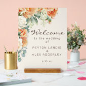 Peach White Floral Eukalyptus Wedding Willkommen Acrylschild (Hochzeit)