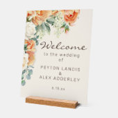 Peach White Floral Eukalyptus Wedding Willkommen Acrylschild (Winkel)