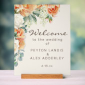 Peach White Floral Eukalyptus Wedding Willkommen Acrylschild (Neutral)