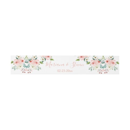 Peach White Floral Wedding Einladungsbanderole (Flach)