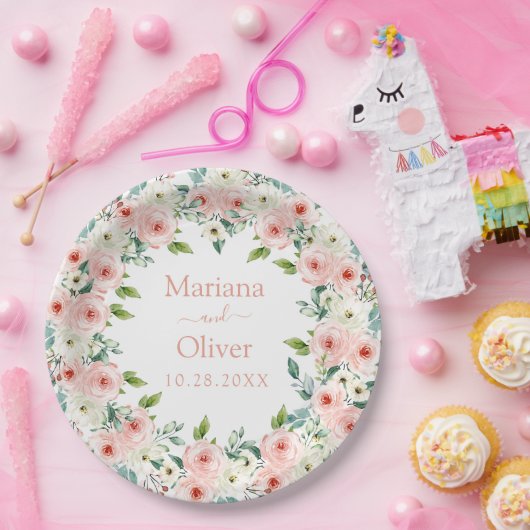 Peach White Floral Wedding Pappteller (Party)