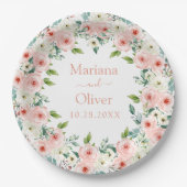 Peach White Floral Wedding Pappteller (Vorderseite)