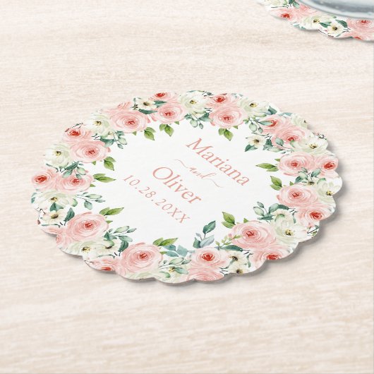 Peach White Floral Wedding Untersetzer (angewinkelt)