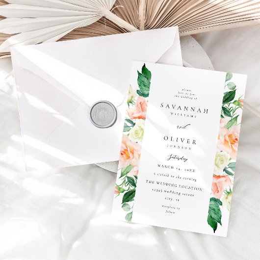 Peach & White Floral Wedding V3 Einladung