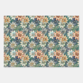 Peach White Green Floral Geschenkpapier Set