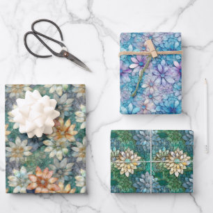 Peach White Green Floral Geschenkpapier Set