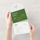 Peach White + Green Simple Modern Wedding All In One Einladung (Abreißen)