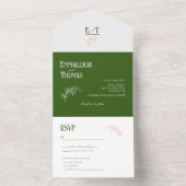 Peach White + Green Simple Modern Wedding All In One Einladung (Innen Boden)