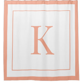  Peach &white Initial Monogram  Duschvorhang