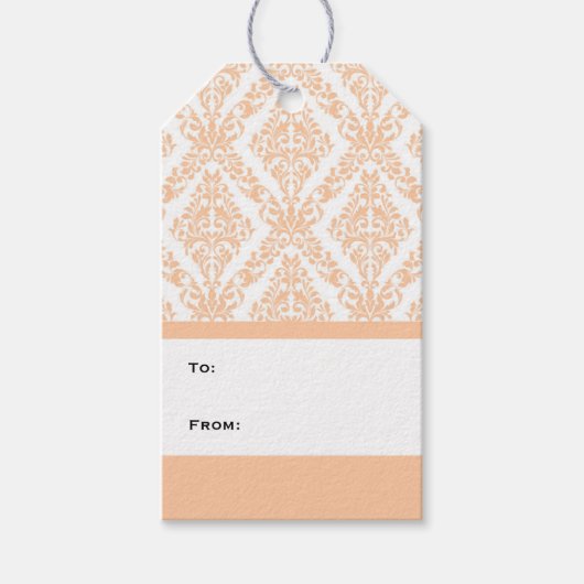 Peach White Modern Damask Geschenketiketten Geschenkanhänger (Vorderseite)