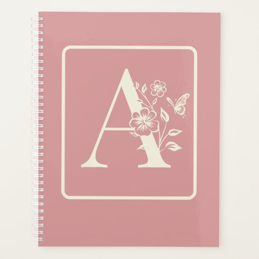Peach White Monogram Initials Name minimalist 2024 Planer (Vorderseite)
