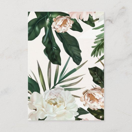 Peach White Peonies & Green Blätter Floral Wedding Begleitkarte (Rückseite)