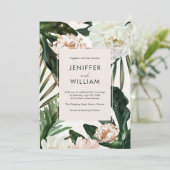 Peach White Peonies & Green Blätter Floral Wedding Einladung (Stehend Vorderseite)