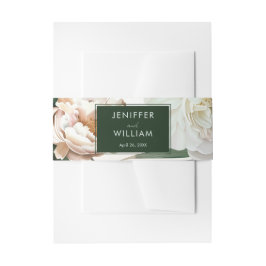 Peach White Peonies & Green Blätter Floral Wedding Einladungsbanderole