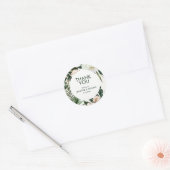 Peach White Peonies & Green Blätter Floral Wedding Runder Aufkleber (Umschlag)