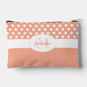 Peach White polka dots Retromuster Monogramm Zubehörtasche (Rückseite)
