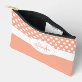 Peach White polka dots Retromuster Monogramm Zubehörtasche (Offen)