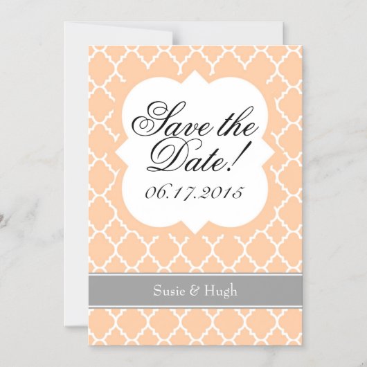 Peach White Quatrefoil Speichern der Datumsanzeige Magneteinladung (Vorderseite)