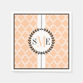 Peach, White Quatrefolie Muster Hochzeit Serviette (Vorderseite)