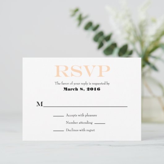 Peach White Schlicht Simple Wedding RSVP Cards (Stehend Vorderseite)
