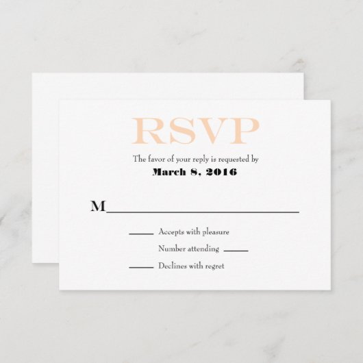 Peach White Schlicht Simple Wedding RSVP Cards (Vorne/Hinten)