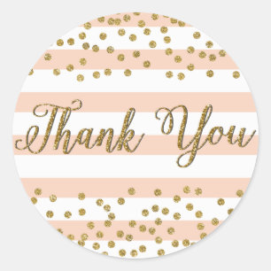 Peach White Stripe Gold Confetti Party Vielen Dank Runder Aufkleber