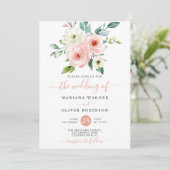 Peach White Watercolor Floral Wedding Einladung (Stehend Vorderseite)