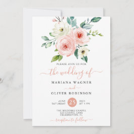Peach White Watercolor Floral Wedding Einladung