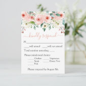 Peach White Watercolor Floral Wedding RSVP Karte (Stehend Vorderseite)