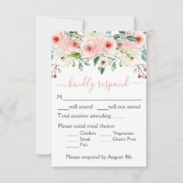 Peach White Watercolor Floral Wedding RSVP Karte