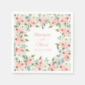 Peach White Watercolor Floral Wedding Serviette (Vorderseite)