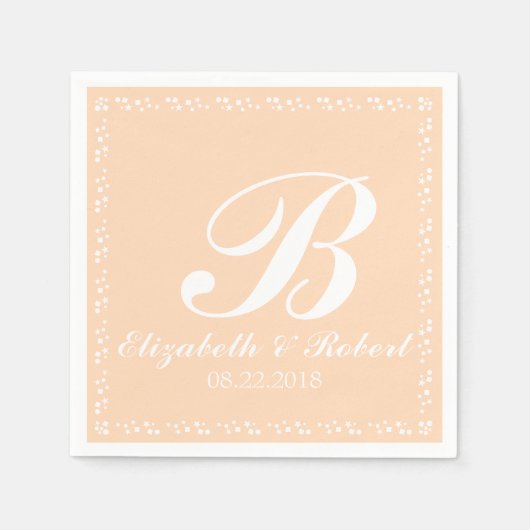 Peach White Wedding Monogram Serviette (Vorderseite)