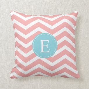 Peach White Zickzack Blue Monogram Kissen