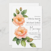 Peach wild Rose Wasserfarbene Hochzeit Einladung (Vorne/Hinten)